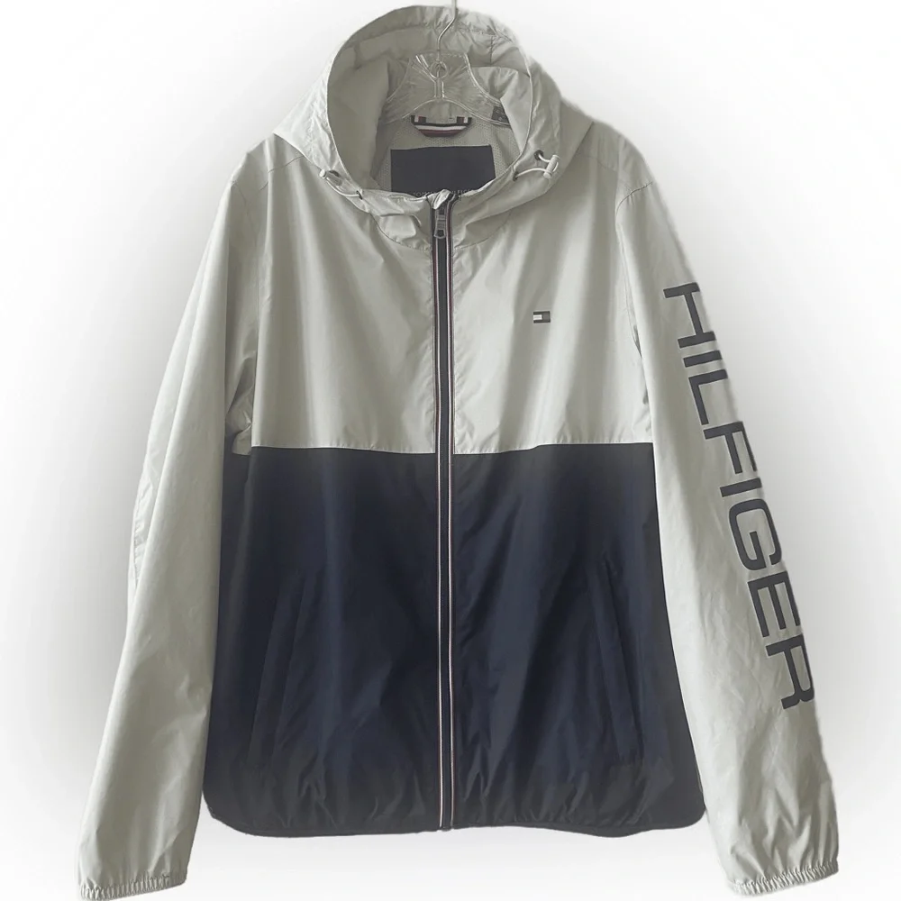 Hooded Rain Jacket Lightweight Colorblock Windbreaker Tommy Hilfiger Size Large